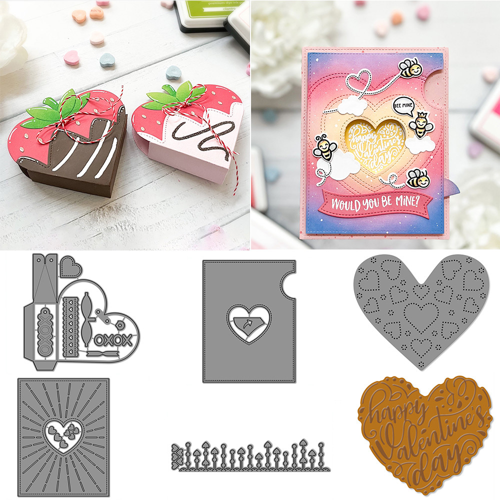 

Heart Pouch Dotted Hearts Add-On Metal Cutting Dies Happy Hot Foil DieCut For DIY Scrapbooking Card Craft Making