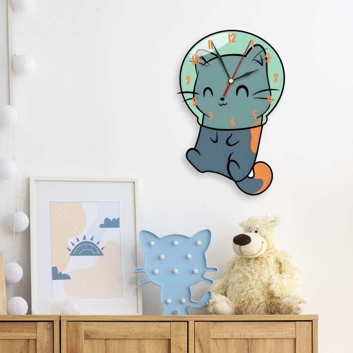 NAYNA Jam Dinding Motif Hewan Kucing Lucu Cute Hiasan Dinding Unik