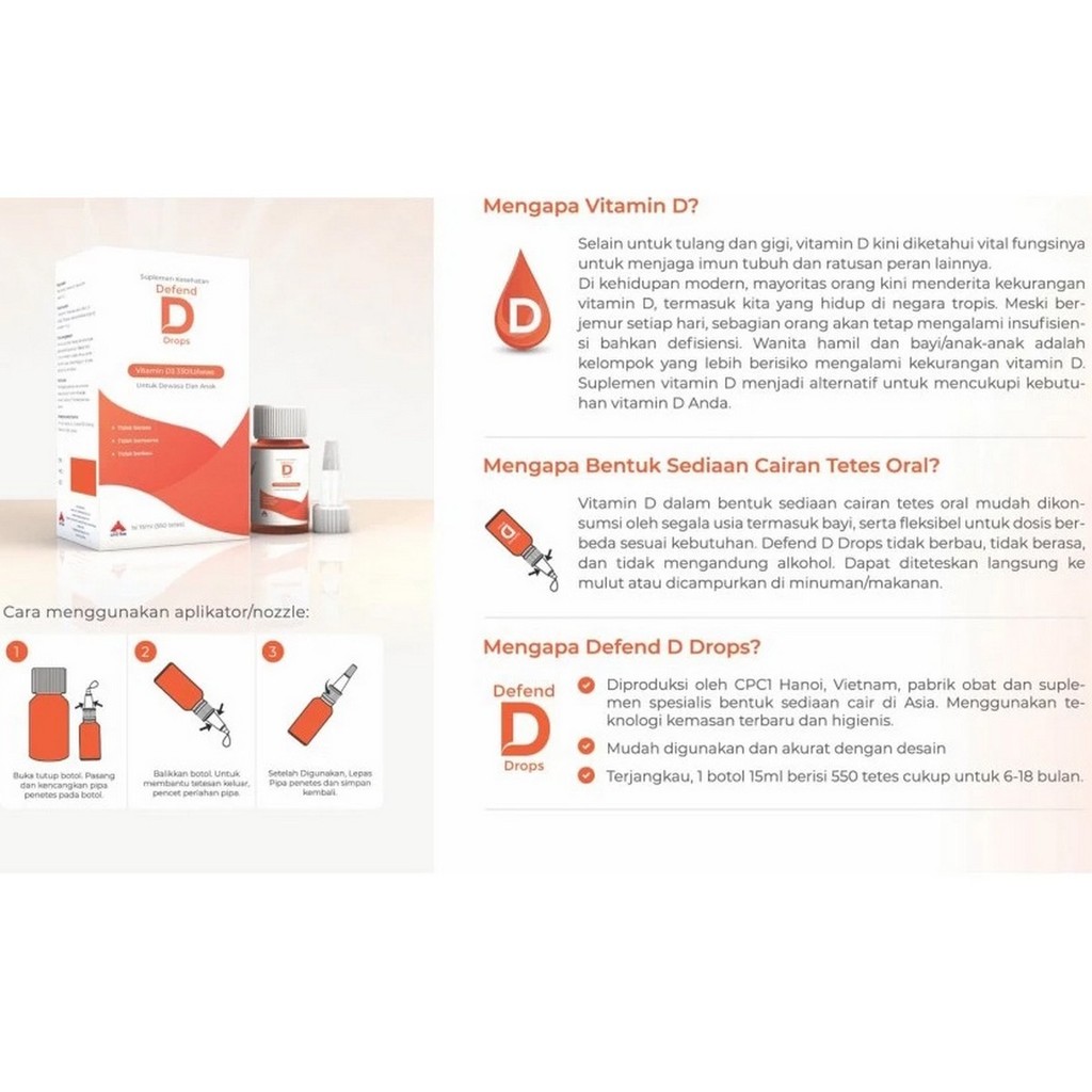 Defend D Drops Vitamin D3 330Iu Tetes Suplemen Kesehatan Dewasa Anak 15Ml