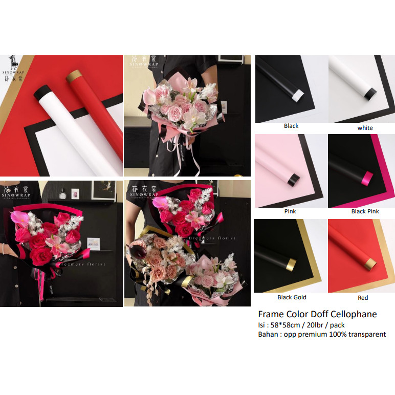 

(20Lembar)SINOWRAP FLower Wrapping Paper / Frame Color Doff Cellophane Kertas Bunga Buket List