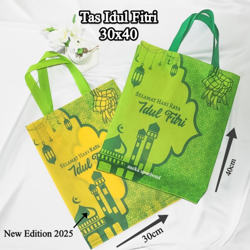 

[ SPESIAL ] {isi 12 pcs}Goodiebag Idul Fitri 30x40 & 25x35 Tas Spunbond Hampers Lebaran