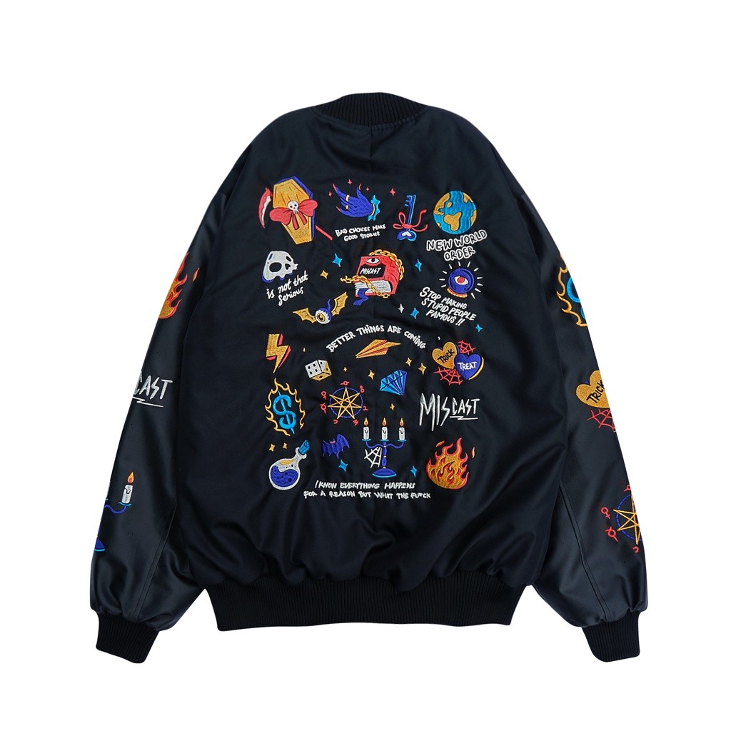 [BEST DEALS] Miscast Varsity Jaket Vintage Hecate Full Bordir Black