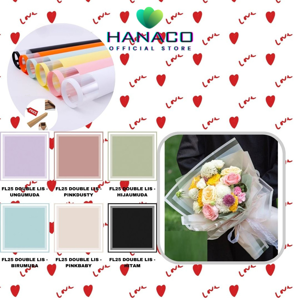 

HANACO - (5 LEMBAR) - FL25 DOUBLE LIS Kertas Bunga Paper Buket Motif Frame List Transparan Florist Cellophane