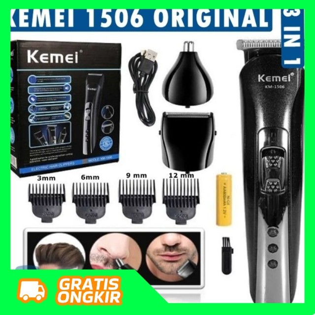 KEMEI KM-1506 HAIR CLIPPER 3IN1 ALAT CUKUR RAMBUT ORIGINAL MURAH