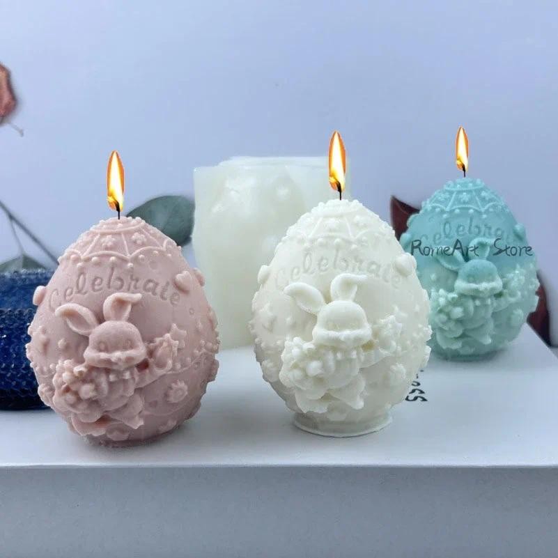 

Embossed Rabbit Silicone Candle Mold Diy Easter Egg Ball Rabbit Aromatherapy Plaster Soap Resin Mold 3d Craft Gift Making