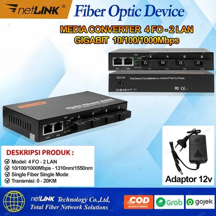 Pesanan Khusus Media converter Fiber Optic 4 FO to 2 LAN Gigabit 1000
