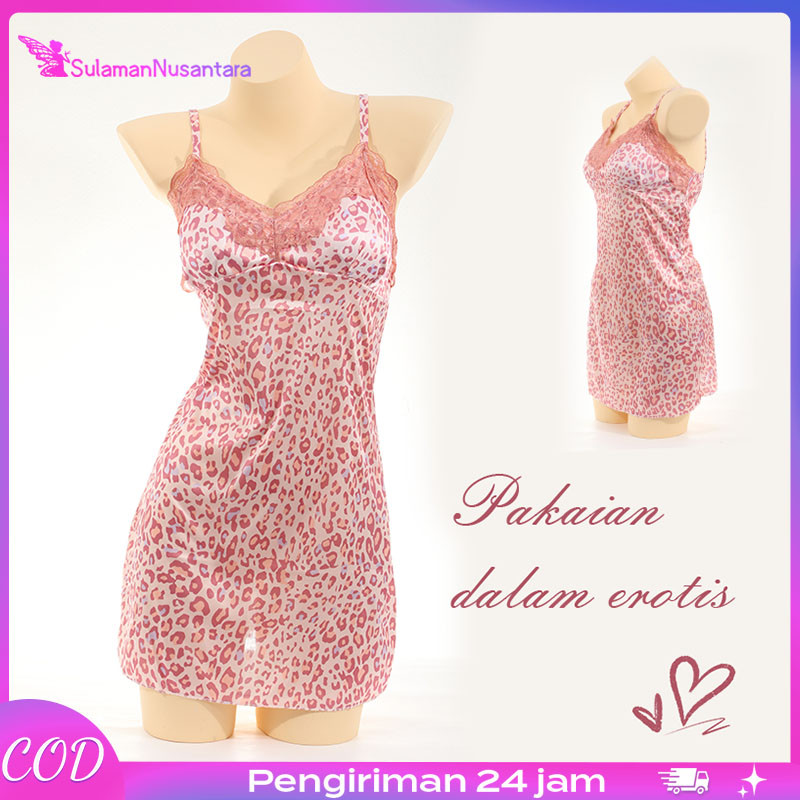 Baju Tidur Seksi Baju Tidur Tali Satu Macan Tutul Merah Muda Dengan Bantalan Bra/Pink Leopard Print 
