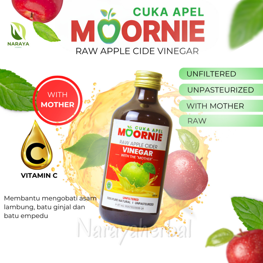 

Cuka APEL MOORNIE With Mother Original Apple Cider Vinegar 100% Murni Apel Utuh Diet Kesehatan