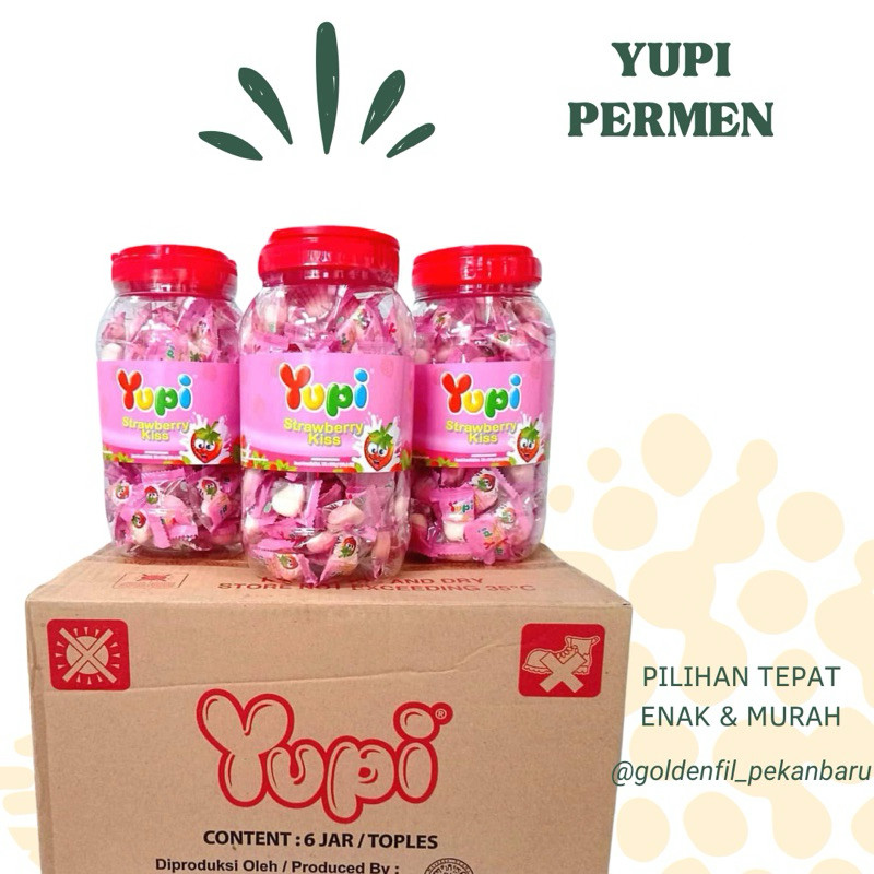 

PERMEN YUPI STRAWBERRY KISS JAR / TOPLES - ISI 125-130PCS