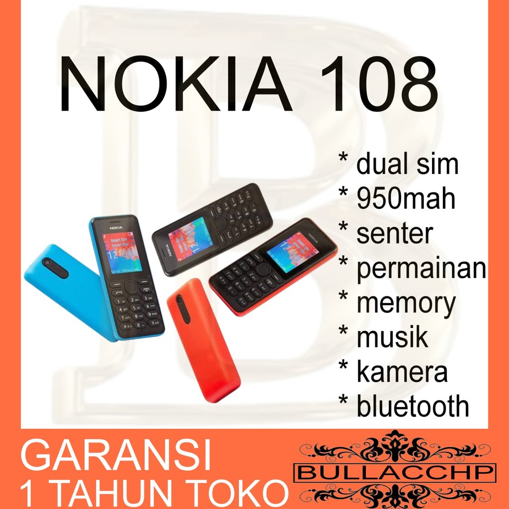 HP NOKIA 108 (BARU) [GARANSI 1 TAHUN] Kamera, Memori, Musik Bluetooth, Radio, Dual SIM, MURAH