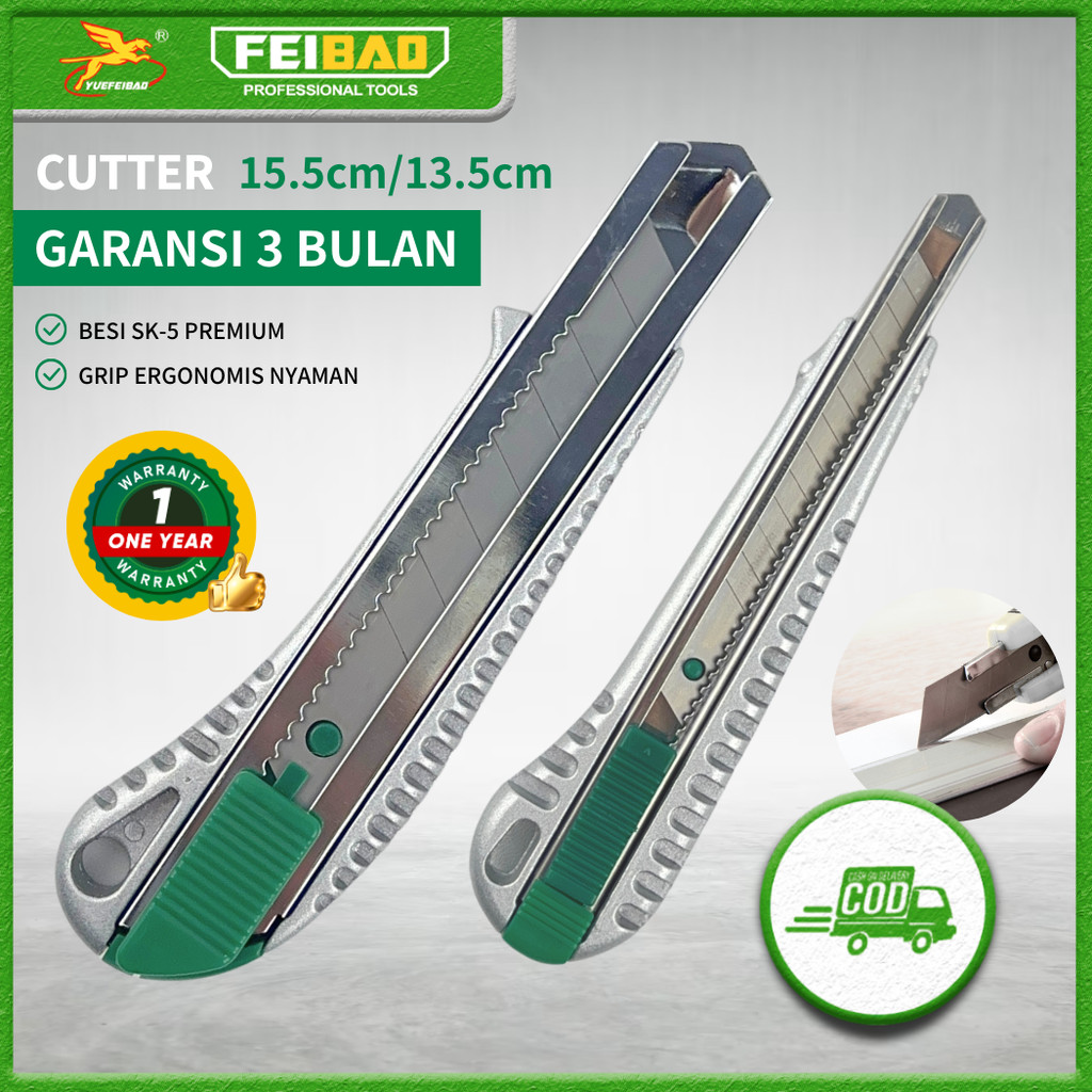 

Feibao Pisau Cutter Besar & Kecil / Aluminium Alloy Cutter / Utility Knife 13.5cm-15.5cm/F32-311/320