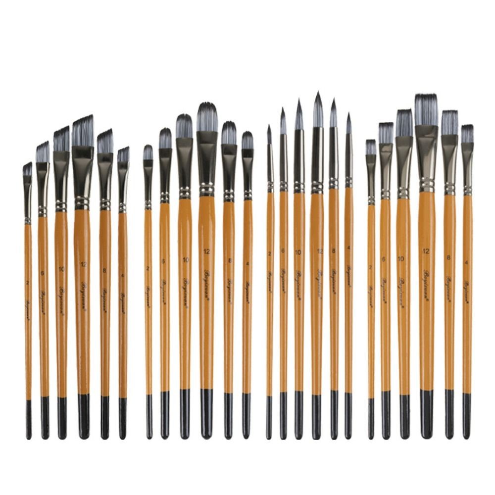

Wooden Handle Painting Brushes Kits Round Head Synthetic Nylon Hair Acrylic Oil Brushes Stationery Spike Head Art Supplies