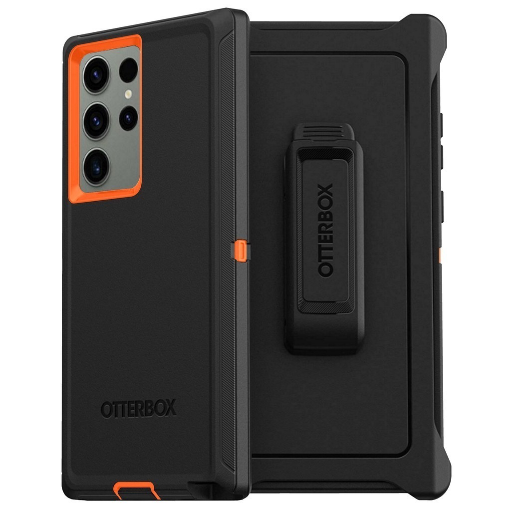OtterBox Defender For Samsung S24 Ultra S23 ultra S22 Ultra Shockproof Case (Black / Orange) OtterBo