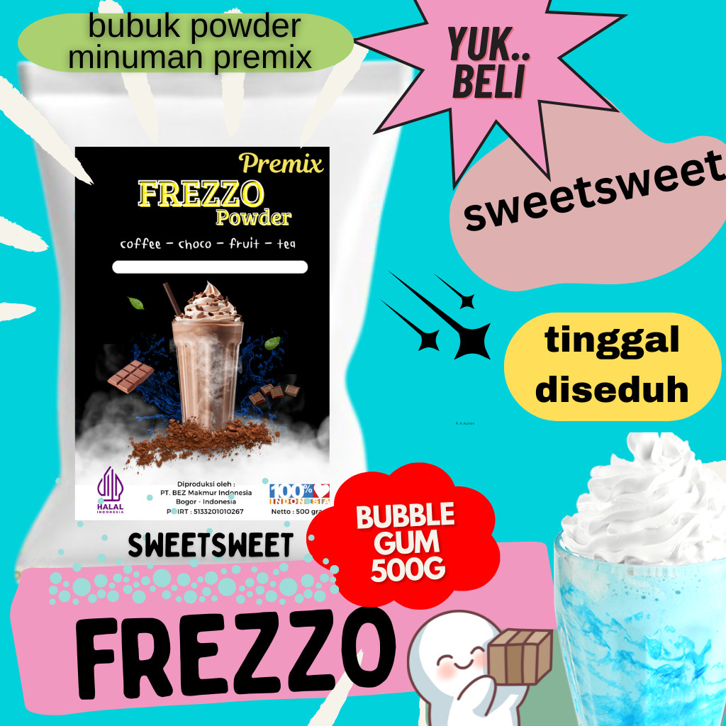 

Sweetsweet Frezzo Bubuk Minuman Rasa Permen Karet | Boba Powder BubbleGum 500g {Bisa COD dan Grosir}