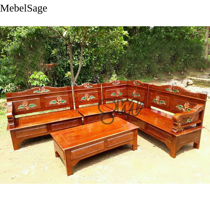 Kursi Sudut Kembangan - Kursi Tamu Kayu Mahoni Mebel Jepara IPX15