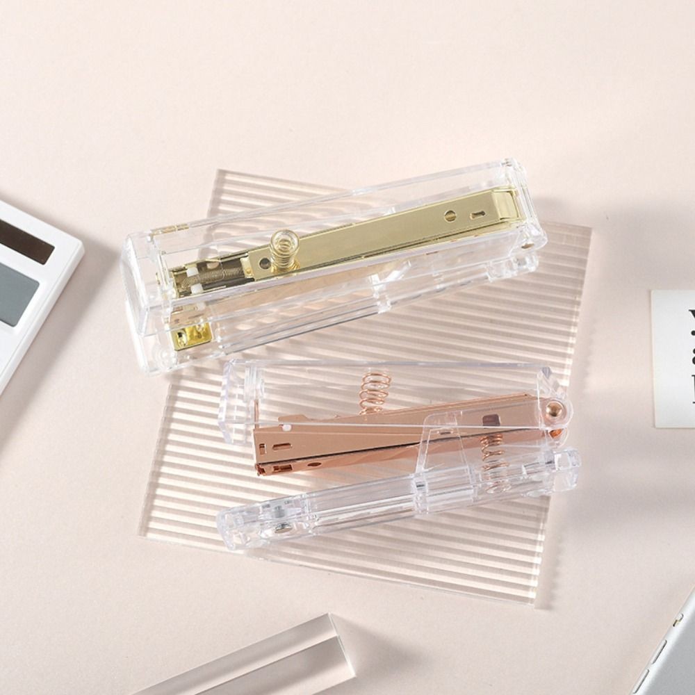 

Manual Transparent Stapler Rose Gold Lightweight Paper Stapler Portable Creative Book Binding Machines School Office Supplies