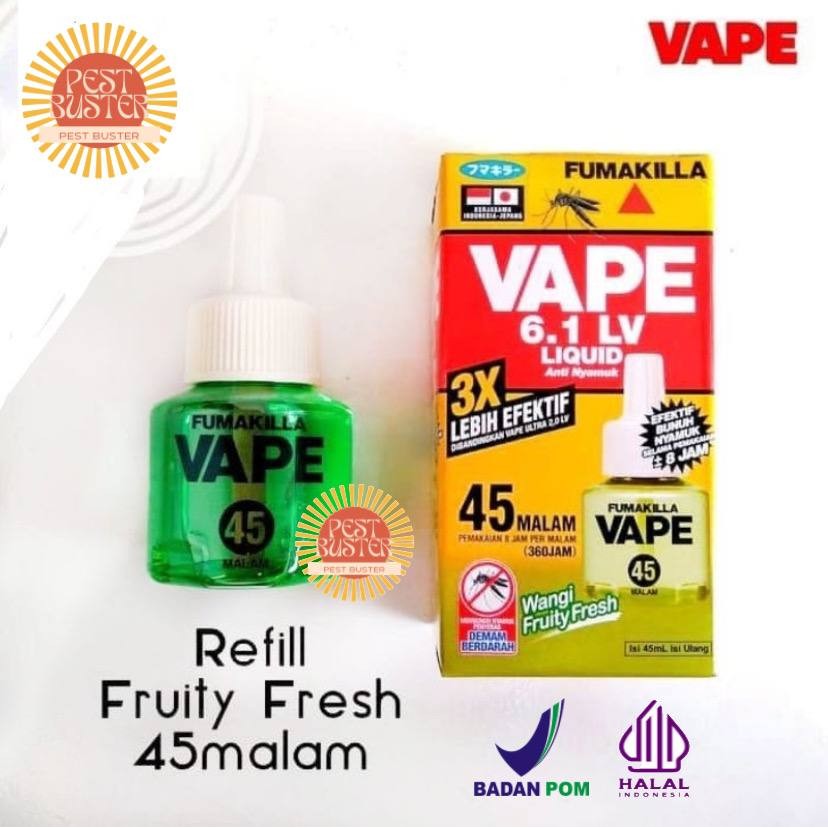 REFILL ISI ULANG OBAT NYAMUK CAIR 45 MALAM 6.1 LV LIQUID VAPEE AROMA WANGI FRUITY FRESH Fumakilla Li