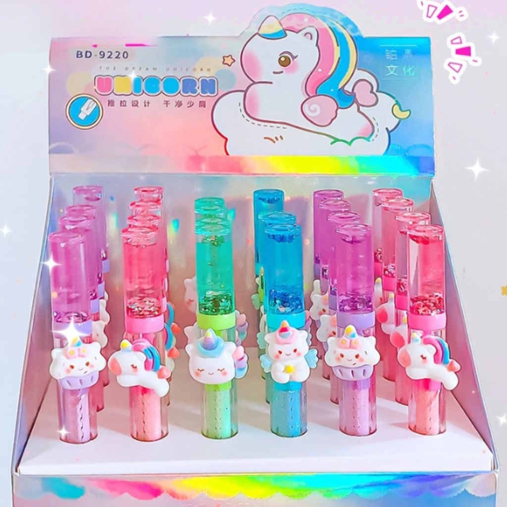 

TERFAVORIT PENGHAPUS MEKANIK SLIDE UNICORN CHUBBY 3D KAWAII FLUFFY SUPER CUTE DENGAN GLITTER INDAH