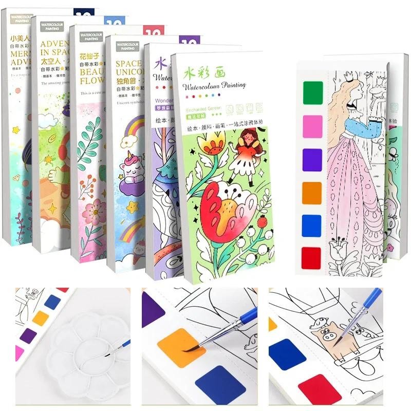 

12 Sheets Children Watercolor Graffiti Draw Book 3+ Year Early Education Draw Notebook Portable Pocket Painting Picture Book