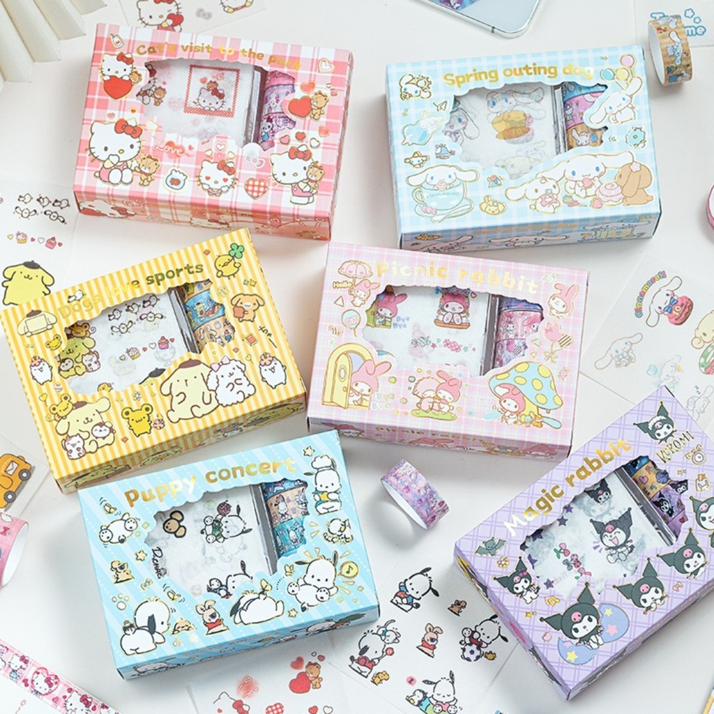

Sanrio Sticker Roll Gift Box Cute Hello Kitty Kuromi Diary Tape Stickers Cartoon Decorative Diary Material Stationery Stickers