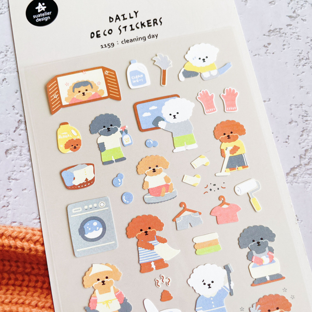 

Korean Import Original Suatelier Dog Cleaning Day Nylon Stickers Scrapbooking Diy Journal Stationery Sticker Deco Art Supply