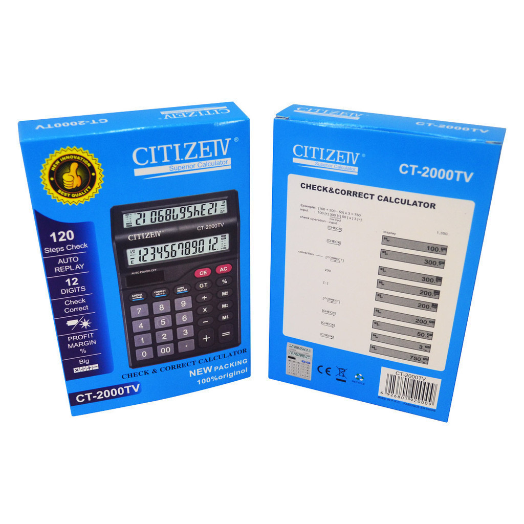 

CT-2000TV CT-8818 CT-8122-120 CT-8122-12 CT-8585-120 Kalkulator 12 Digit Destop 2 Layar