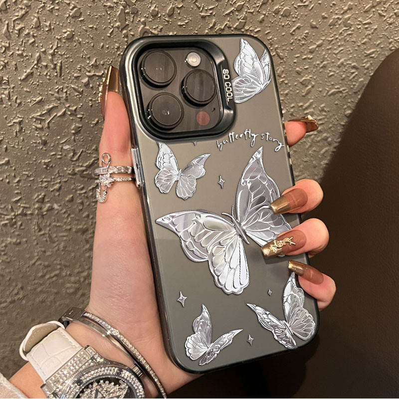 CY109 Kupu-kupu perak untuk lPhone11 12 15 13 14 ProMax 7/8 Plus XR XSMAX 15 gaya baru 12Pr0 13ProMa