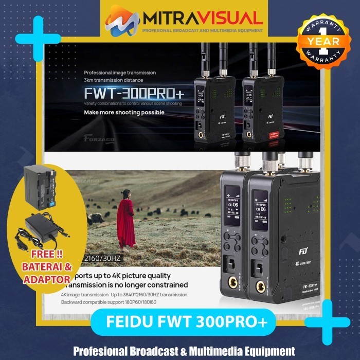 Feidu FWT 300 Pro 4K Tembus Tembok  Free Baterai NPF970Adaptor