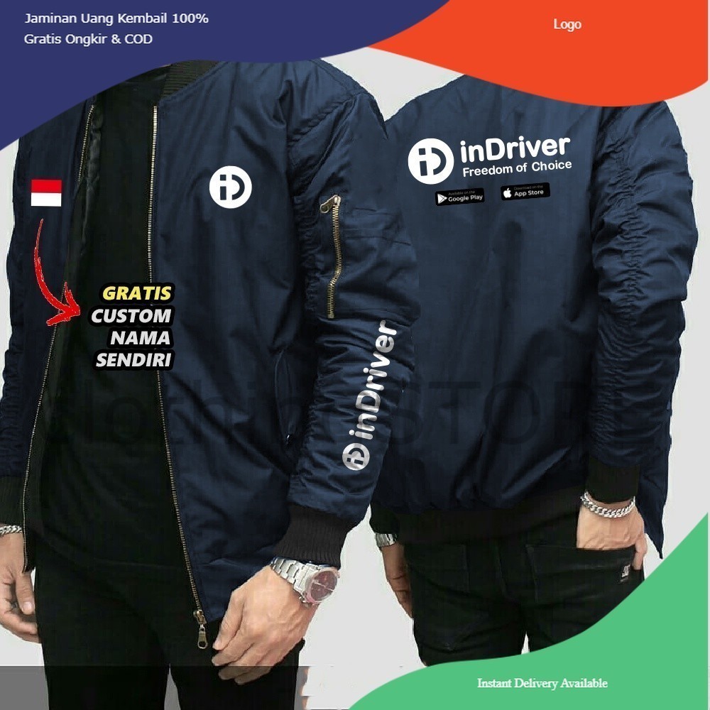 JAKET BOMBER INDRIVER SIZE L XL XXL / JAKET PARASUT / DRIVER INDONESIA / PRIA WANITA / JAKET DISTRO