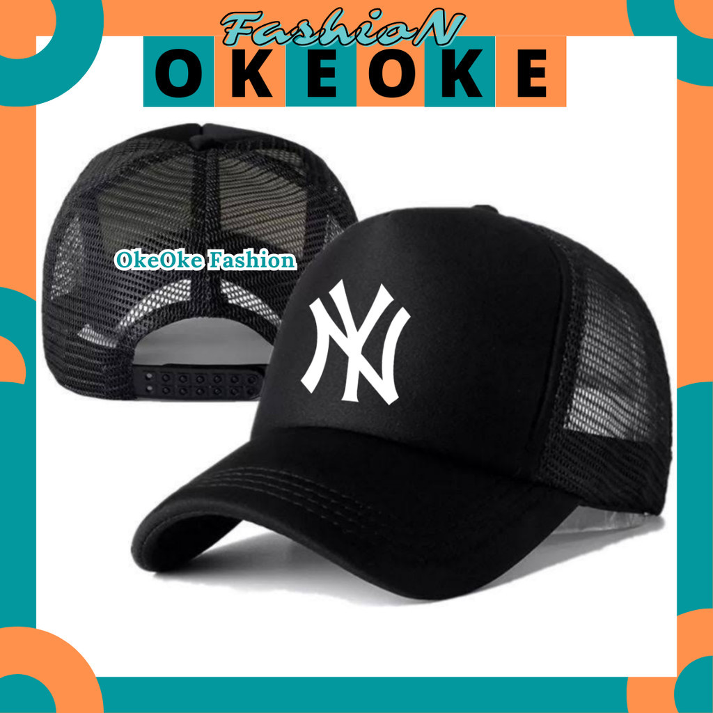 OkeOke Fashion Topi Trucker NY - Topi Distro NY Logo - Topi NY Premium - Topi Pria Dewasa - Topi Pri