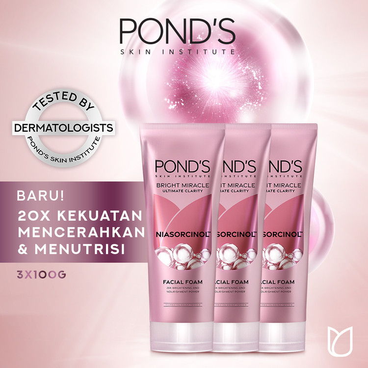 Ponds Bright Miracle Ultimate Clarity Facial Foam 100g x3- Sabun cuci muka dengan 20x Kekuatan Mence