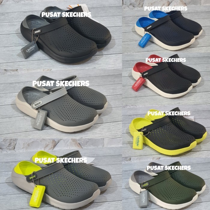 promo ✨ -crocs sepatu sandal pria import /sepatu crocs literide man - Hitam, 36