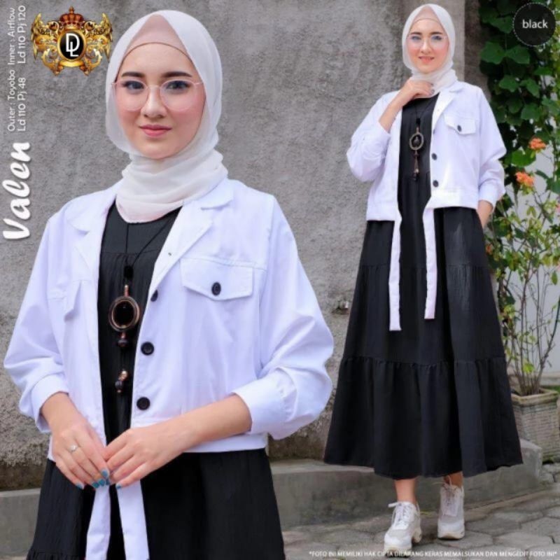 PROMO CUCI GUDANG GAMIS WANITA TERBARU BAJU LEBARAN DRESS VALLEN SET DRESS + OUTER KEKINIAN 2024