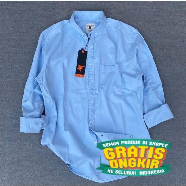STOK BARU HEM KEMEJA POLOS PANJANG SLIM FIT BIRU MUDA - Ukuran Lengkap M L XL XXL XXL - Kemeja Pria 