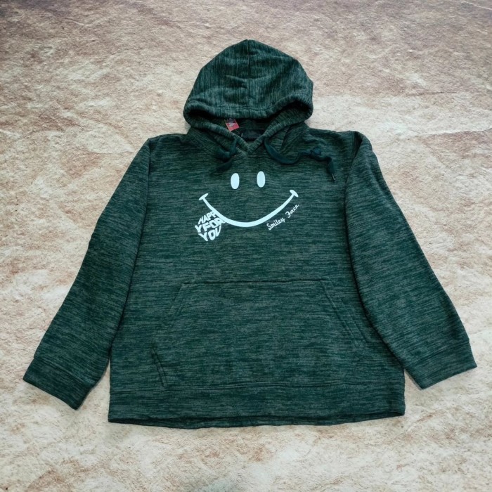 Pullover hoodie HARVEY BALL SMILEY FACE warna green forest jemper murah sweater bagus size L
