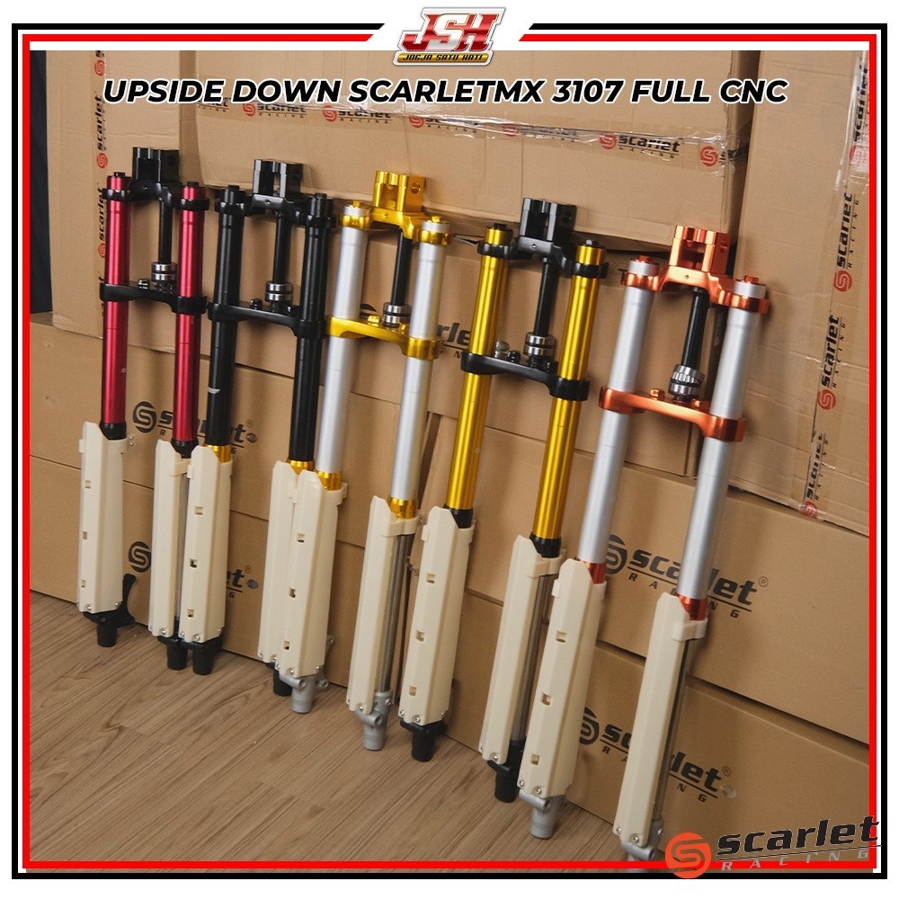Shock Depan USD Upsidedown PNP Motor CRF 150L KLX 150 Scarlet 3107 CNC + Bearing / USD Double Adjust