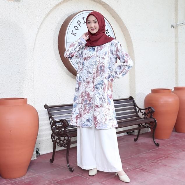Rosa Tunic Blooming Series by Kalasiris - Baju Atasan Tunik Crinkle Motif Bunga