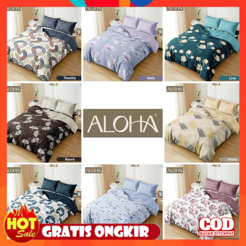 KAIN HALUS ADEM LEMBUT TEBAL / Bedcover Aloha 180x200 + Sprei Fitted motif -  Bed Cover Aloha King -