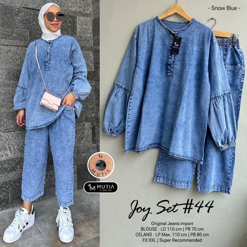 JOY SET #44 - One Set Atasan Blouse dan Celana (Setelan Jeans Jumbo Wanita)