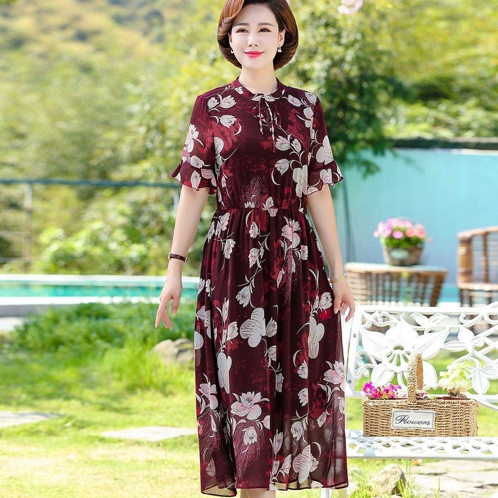 Produk Baru Musim Panas, Pakaian Setengah Baya, Pakaian Ibu, Pakaian Wanita, Pakaian Wanita, Gaun Me