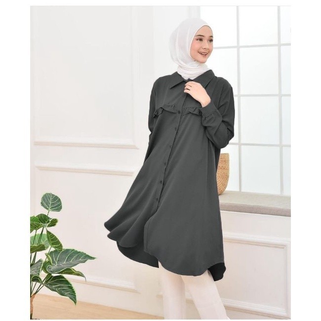 Baju Long Dress Kemeja Tunik Wanita Muslim Remaja Terbaru 2021 Kekinian Polos Premium/ GAMIS MODEL B