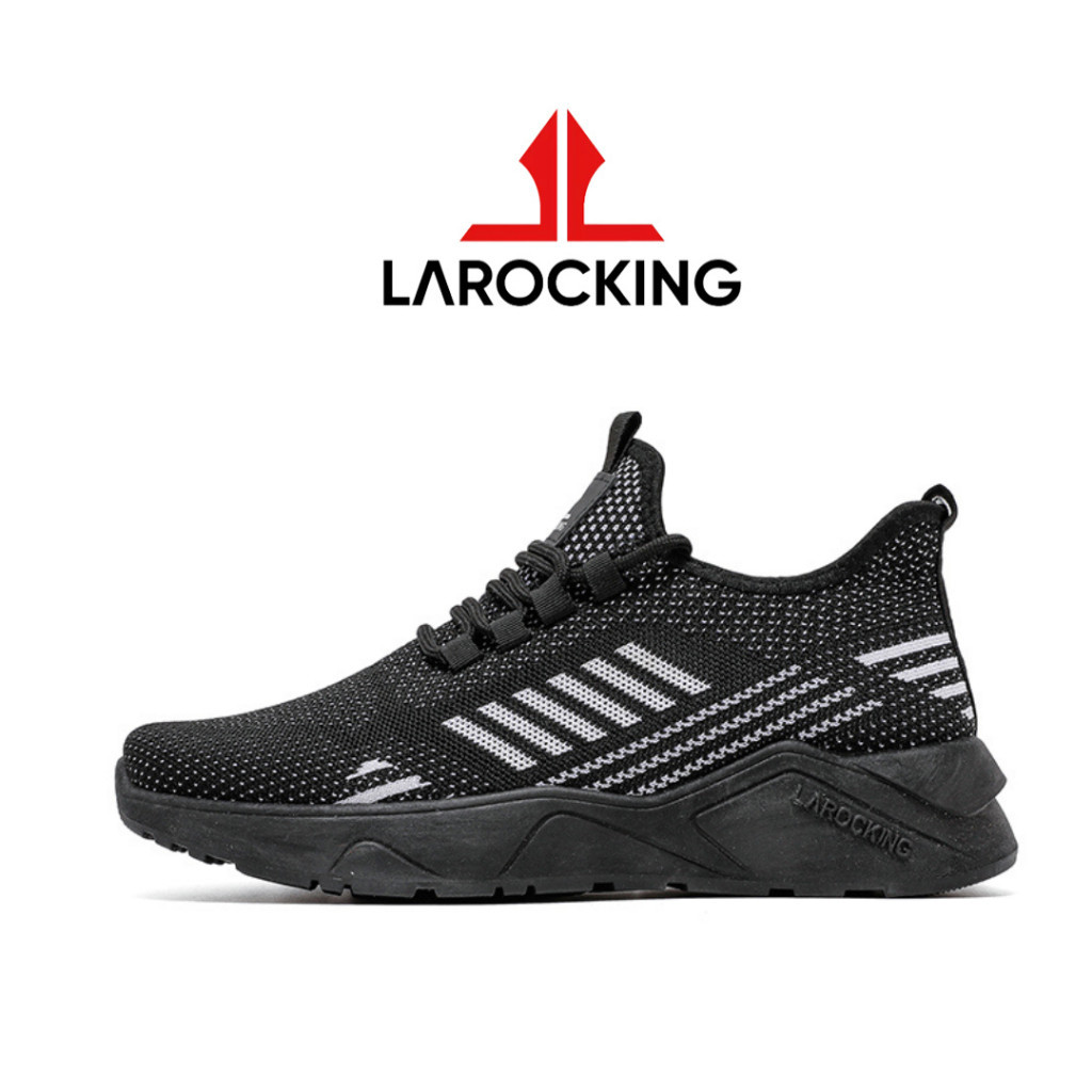PRODUK TERBARU # Larocking - Owen Hitam Polos Abu Tua | Sepatu Sneakers Running Gym Shoes
