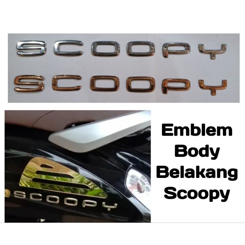 Emblem stiker timbul tulisan scoopy terbaru silver dan gold logo body samping body belakang all new 