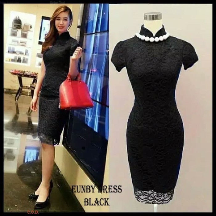 Baju Dress EUNBI HITAM SL Dress Wanita brukat hitam Kekinian