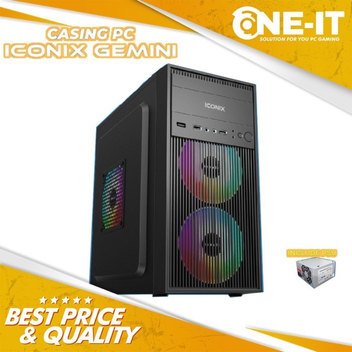 CASE ICONIX GEMINI FREE PSU 500W CASING PC Komputer