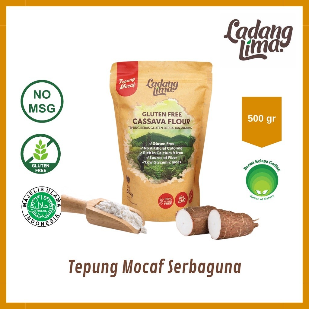 

Ladang Lima Tepung Mocaf Singkong Serbaguna 500gr Halal Gluten Free Natural