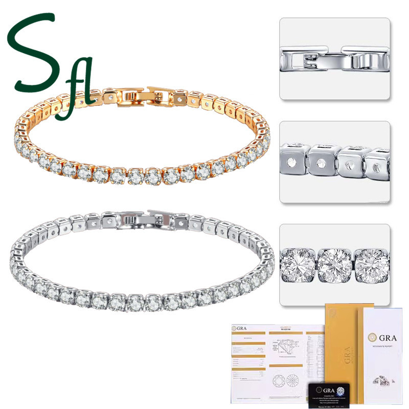 SFL Tennis Bracelet Gelang Tenis Pasangan 18K Tenis 5Mm Moissanite Warna Ganda（Dengan Sertifikat GRA
