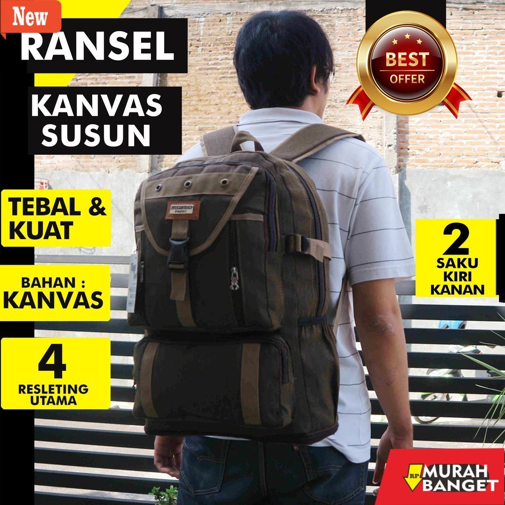 Tas Ransel Pria Kekinian Tas Ransel Distro Kanvas Backpack Jumbo 45 liter Kanvas Susun Model Expanda
