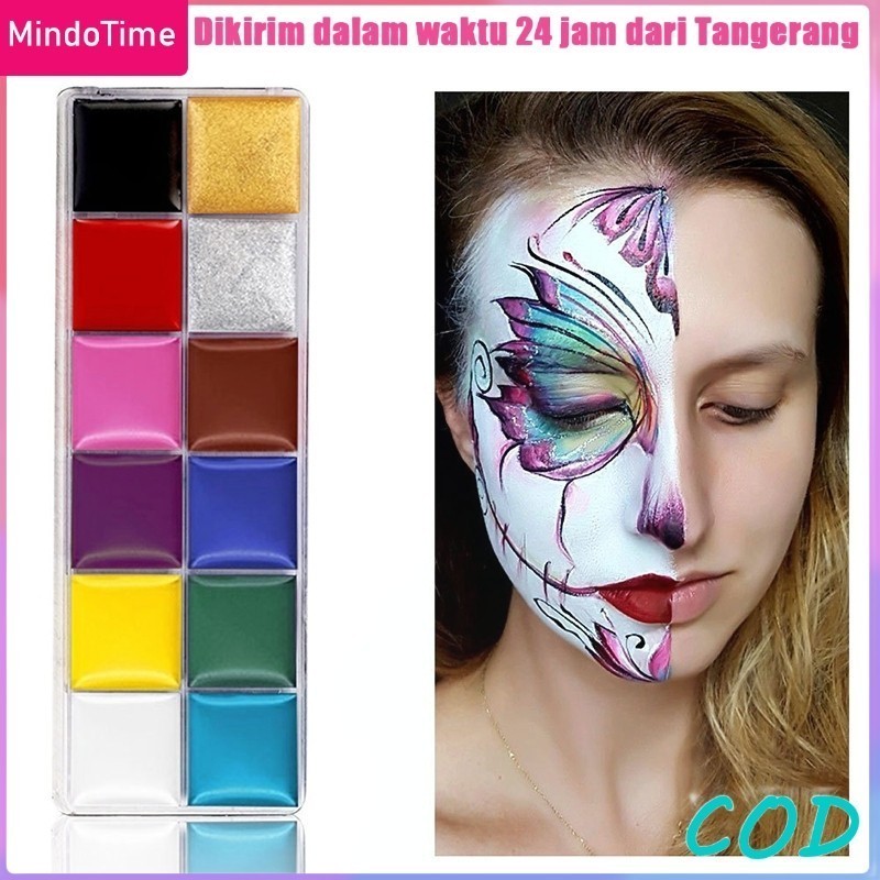 Face Body Painting Art / 12 Warna Makeup Cat  / Wajah Cat Lukis Cat Muka  Badan / Hallowen Pesta Kar