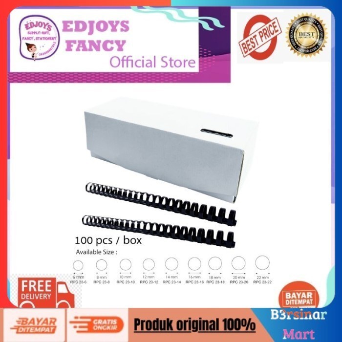 

[KUALITAS TERBAIK] Joyko Binding Ring Plastic Comb Spiral Jilid Round F4 1 Box 100 Pcs - RPC-23-8